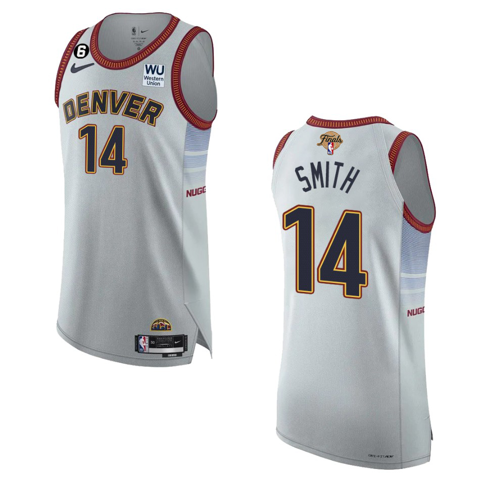 Denver Nuggets #14 Ish Smith Silver 2023 Finals Patch Authentic Jersey - City Edition