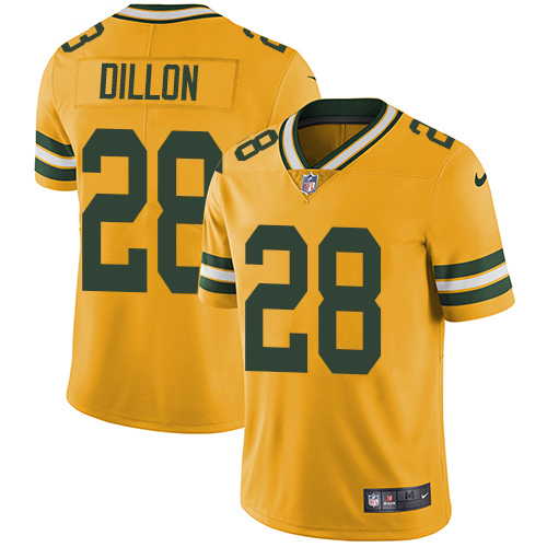 Packers #28 AJ Dillon Yellow Men's Stitched Limited Rush Jersey