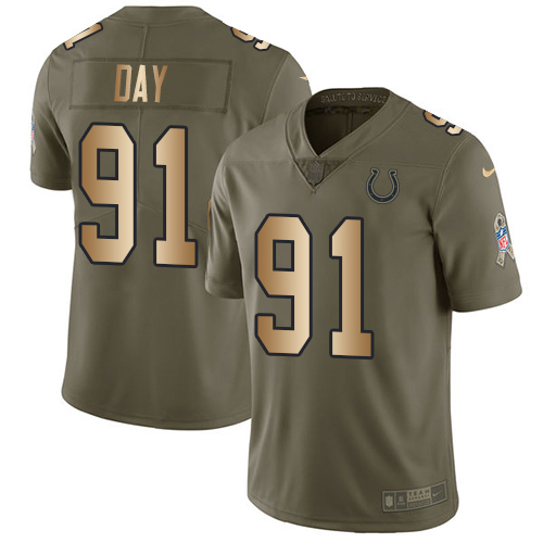 Indianapolis Colts #91 Sheldon Day Olive/Gold Youth Stitched Limited 2017 Salute To Service Jersey Youth