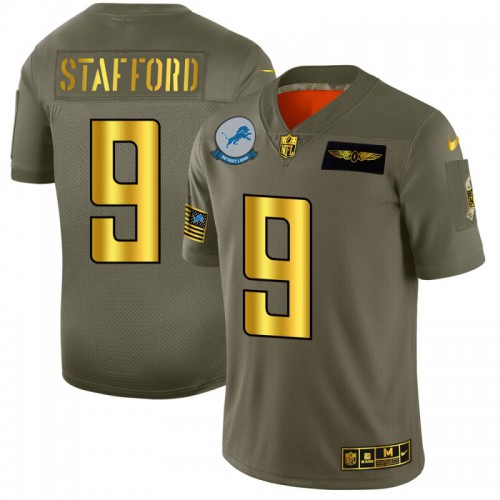 Detroit Detroit Lions #9 Matthew Stafford Men's Olive Gold 2019 Salute to Service Limited Jersey Men's