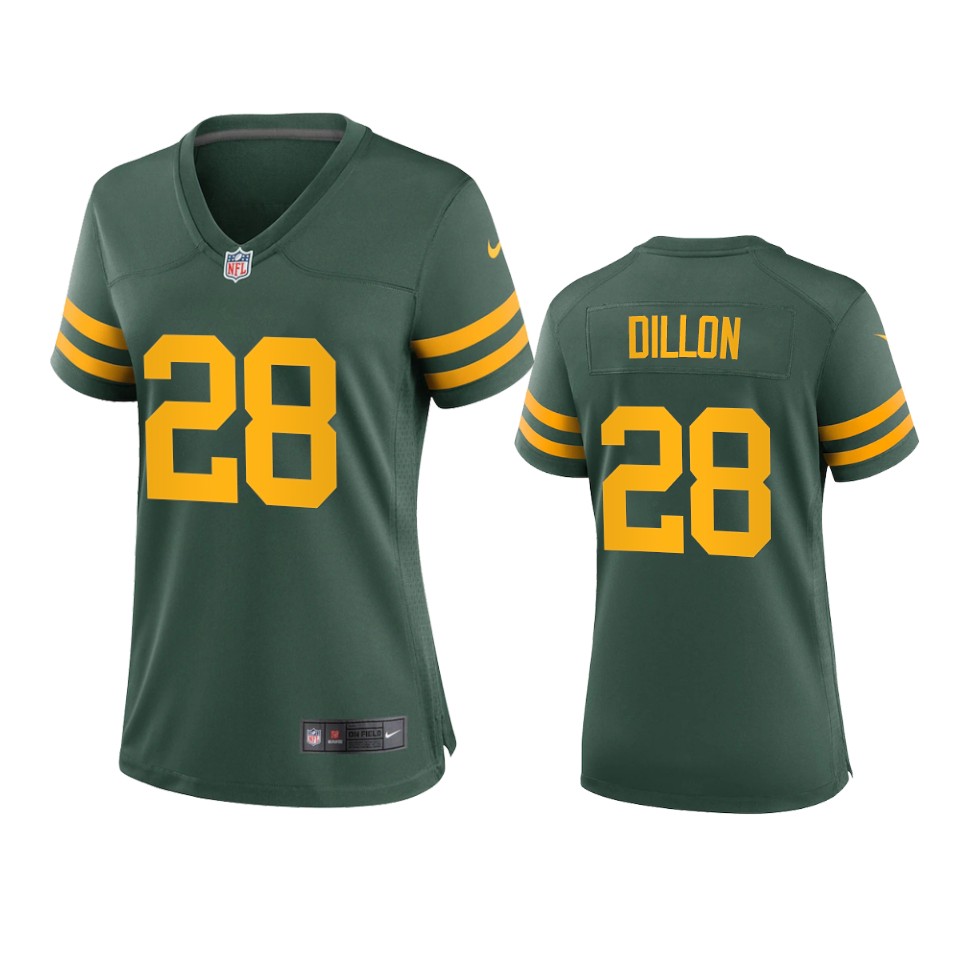 Green Bay Packers #28 A.J. Dillon Women's Alternate Game Player Jersey - Green