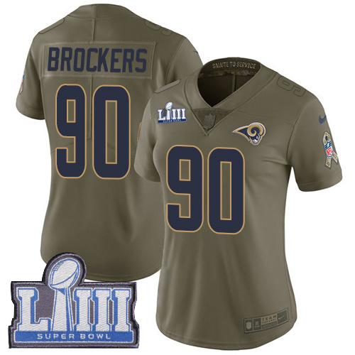 Los Angeles Rams #90 Michael Brockers Olive Super Bowl LIII Bound Women's Stitched Limited 2017 Salute to Service Jersey Womens