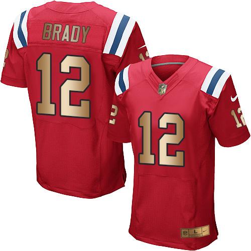 Patriots #12 Tom Brady Red Alternate Men's Stitched Elite Gold Jersey