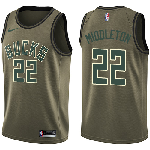 Milwaukee Bucks #22 Khris Middleton Green Salute to Service Youth Swingman Jersey Youth