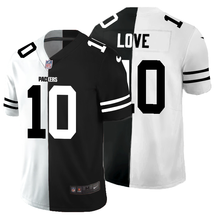Green Bay Packers #10 Jordan Love Men's Black V White Peace Split Vapor Untouchable Limited Jersey