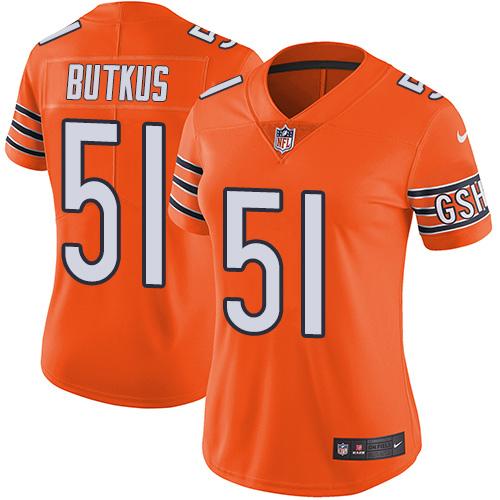 Bears #51 Dick Butkus Orange Women's Stitched Limited Rush Jersey