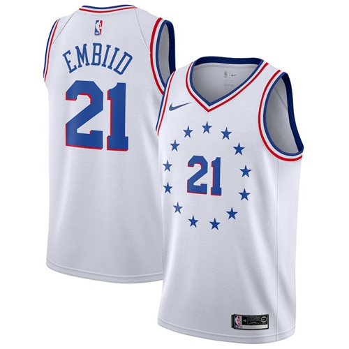 Philadelphia 76ers #21 Joel Embiid White Swingman Earned Edition Jersey Mens