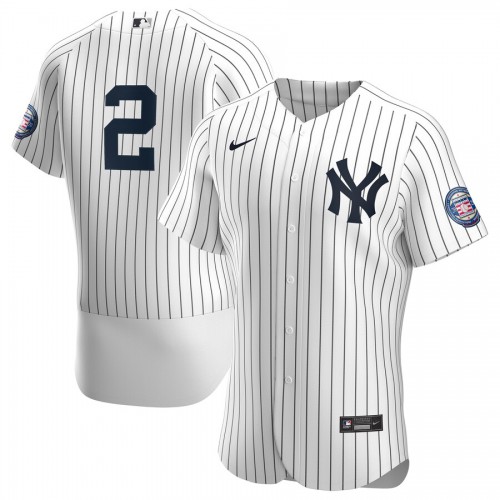 New York New York Yankees #2 Derek Jeter Men's White Navy 2020 Hall of Fame Induction Patch Authentic Jersey Men's