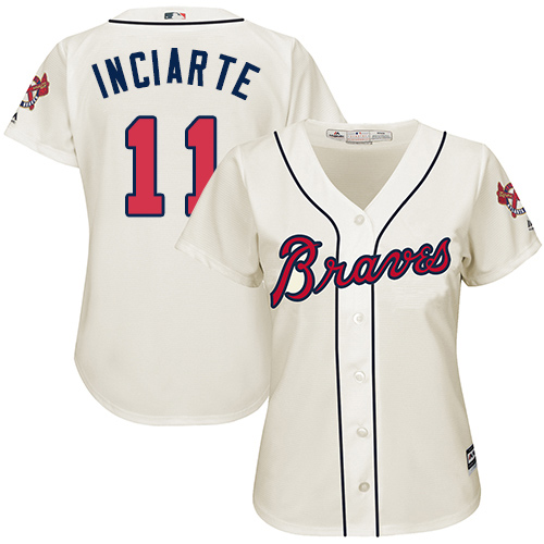 Atlanta Braves #11 Ender Inciarte Cream Alternate Women's Stitched Jersey Womens