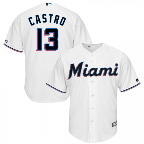 Miami Miami Marlins #13 Starlin Castro Majestic Home 2019 Cool Base Player Jersey White Men's
