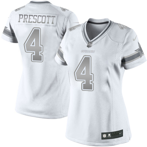 Cowboys #4 Dak Prescott White Women's Stitched Limited Platinum Jersey
