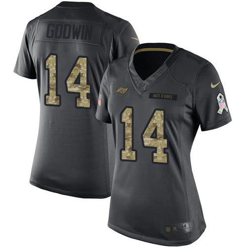 Buccaneers #14 Chris Godwin Black Women's Stitched Limited 2016 Salute To Service Jersey
