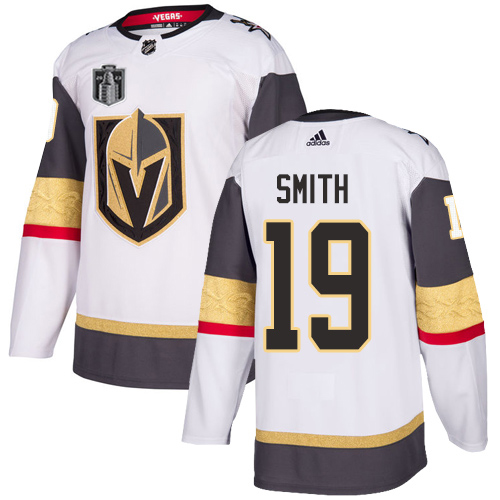 Adidas Golden Knights #19 Reilly Smith White Road Youth 2023 Stanley Cup Final Patch Authentic Stitched Jersey