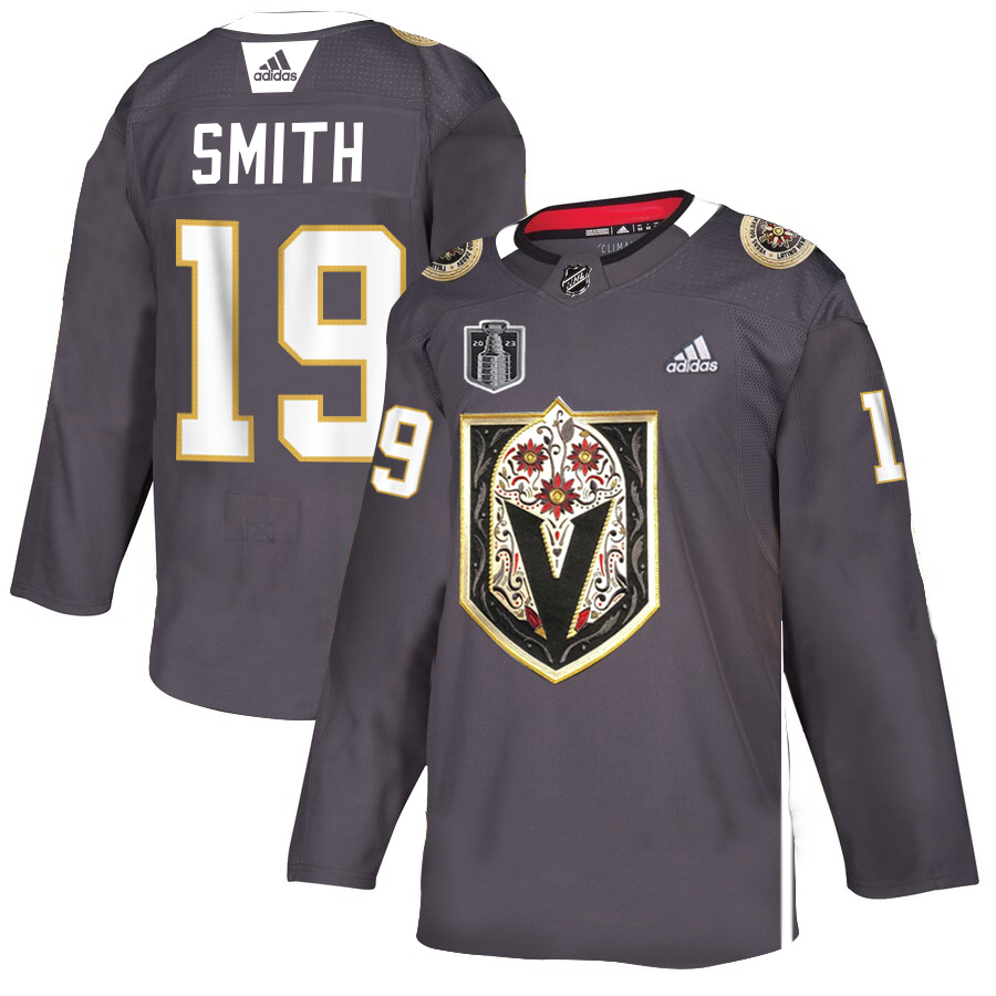 Vegas Golden Knights #19 Reilly Smith Men's Grey 2023 Stanley Cup Final Patch Adidas Latino Heritage Night Stitched Jersey