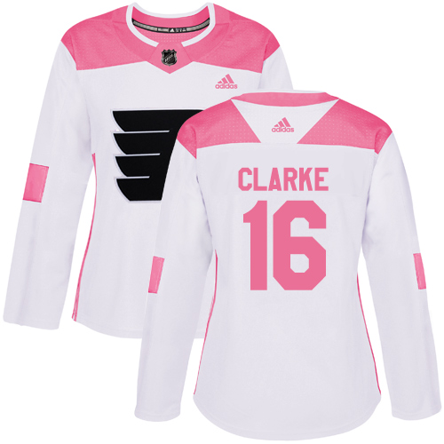 Adidas Philadelphia Flyers #16 Bobby Clarke White/Pink Authentic Fashion Women's Stitched Jersey Womens