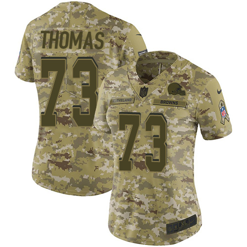 Browns #73 Joe Thomas Camo Women's Stitched Limited 2018 Salute To Service Jersey