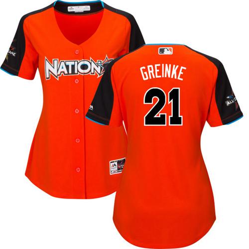 Arizona Diamondbacks #21 Zack Greinke Orange 2017 All-Star National League Women's Stitched Jersey Womens