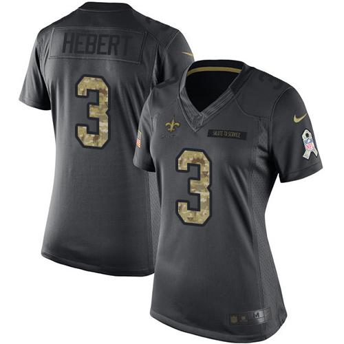 New Orleans Saints #3 Bobby Hebert Black Women's Stitched Limited 2016 Salute to Service Jersey Womens