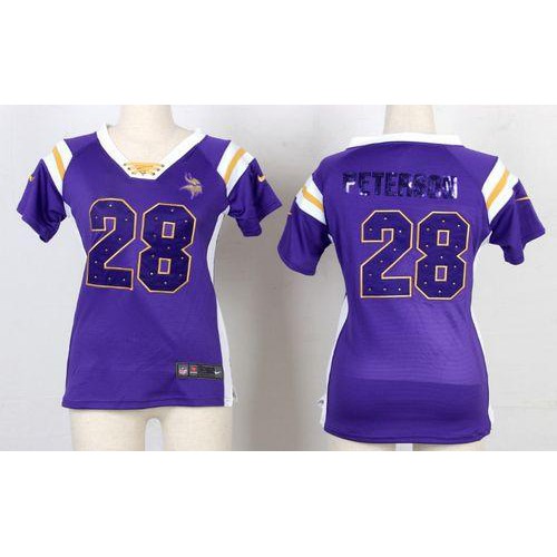 Minnesota Vikings #28 Adrian Peterson Purple Women's Stitched Elite Draft Him Shimmer Jersey Womens