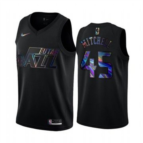 Utah Jazz #45 Donovan Mitchell Mens Iridescent Holographic Collection Jersey - Black Mens