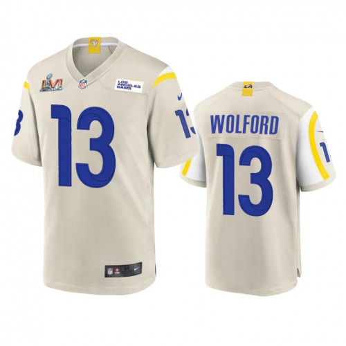 Los Angeles Los Angeles Rams #13 John Wolford Men's Super Bowl LVI Patch Game Jersey - Bone Men's
