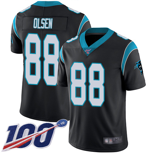 Carolina Panthers #88 Greg Olsen Black Team Color Men's Stitched 100th Season Vapor Limited Jersey Men's
