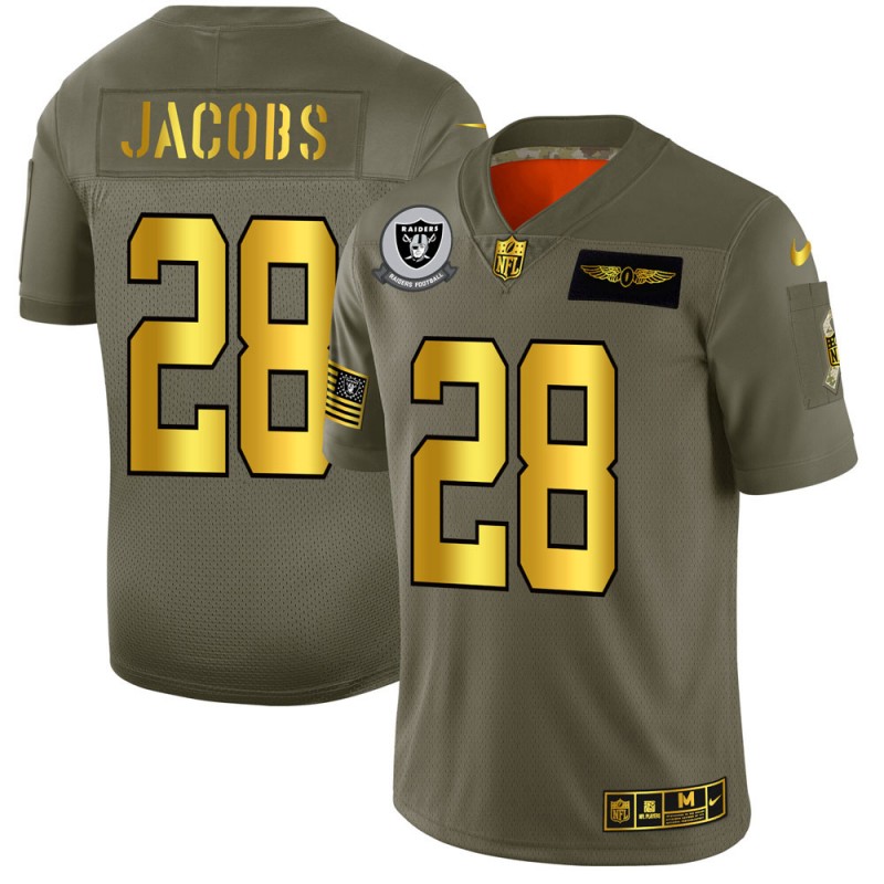 Raiders #28 Josh Jacobs Men's Olive Gold 2019 Salute To Service Limited Jersey
