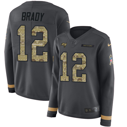 Buccaneers #12 Tom Brady Anthracite Salute To Service Women's Stitched Limited Therma Long Sleeve Jersey