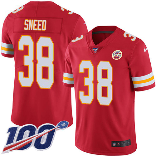 Chiefs #38 L'Jarius Sneed Red Team Color Youth Stitched 100th Season Vapor Limited Jersey