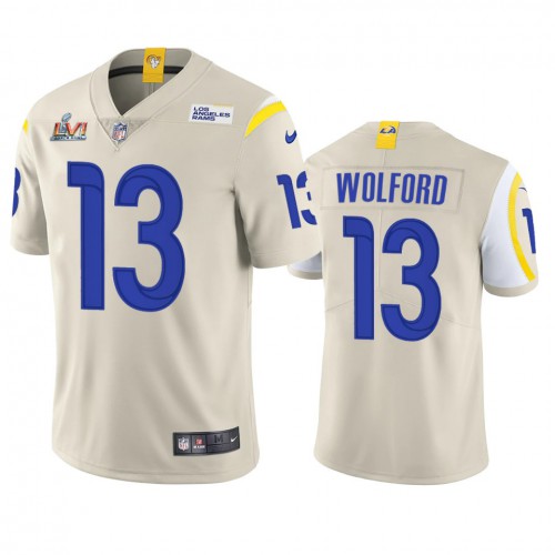 Los Angeles Los Angeles Rams #13 John Wolford Men's Super Bowl LVI Patch Vapor Limited Jersey - Bone Men's