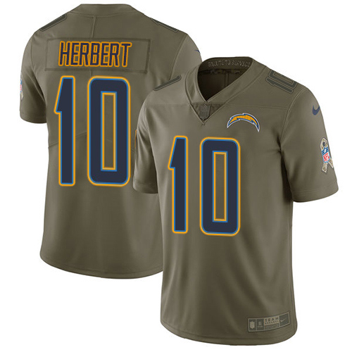 Chargers #10 Justin Herbert Olive Youth Stitched Limited 2017 Salute To Service Jersey