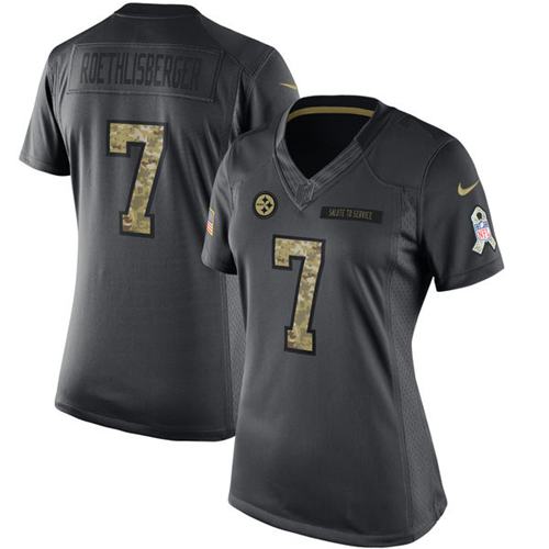 Pittsburgh Steelers #7 Ben Roethlisberger Black Women's Stitched Limited 2016 Salute to Service Jersey Womens