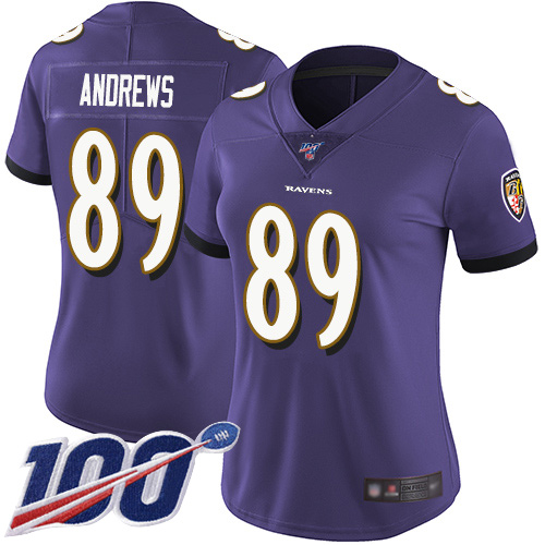 Baltimore Ravens #89 Mark Andrews Purple Team Color Women's Stitched 100th Season Vapor Limited Jersey Womens
