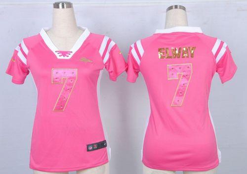 Broncos #7 John Elway Pink Women's Stitched Elite Draft Him Shimmer Jersey