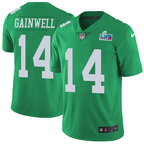 Eagles #14 Kenneth Gainwell Green Super Bowl LVII Patch Men's Stitched Limited Rush Jersey