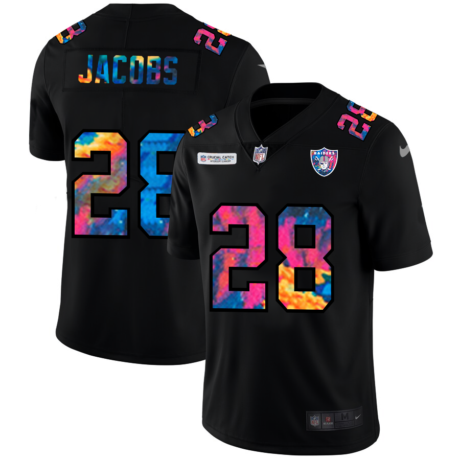 Las Vegas Raiders #28 Josh Jacobs Men's Multi-Color Black 2020 Crucial Catch Vapor Untouchable Limited Jersey