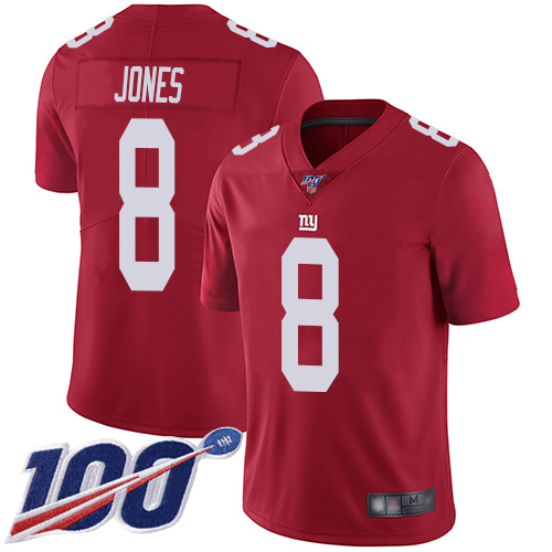 Giants #8 Daniel Jones Red Men's Stitched Limited Inverted Legend 100th Season Jersey
