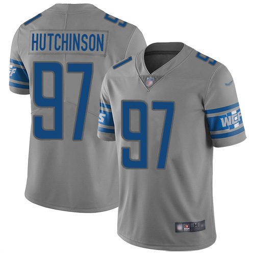 Lions #97 Aidan Hutchinson Gray Men's Stitched Limited Inverted Legend Jersey