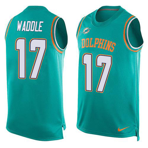 Dolphins #17 Jaylen Waddle Aqua Green Team Color Men's Stitched Limited Tank Top Jersey