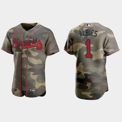 Atlanta Atlanta Braves #1 Ozzie Albies Men's 2021 Armed Forces Day Authentic Jersey -Camo Men's