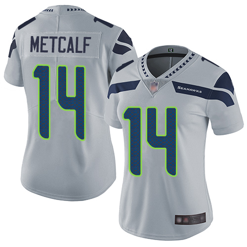Seahawks #14 D.K. Metcalf Grey Alternate Women's Stitched Vapor Untouchable Limited Jersey