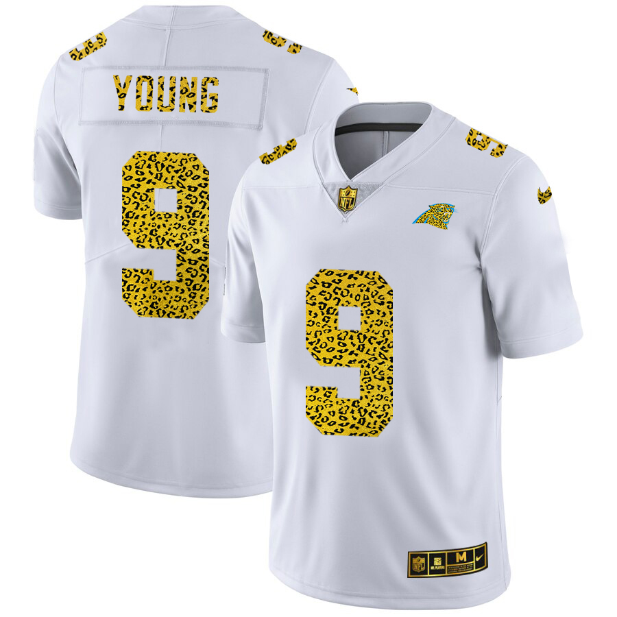 Carolina Panthers #9 Bryce Young Men's Flocked Leopard Print Vapor Limited Jersey White