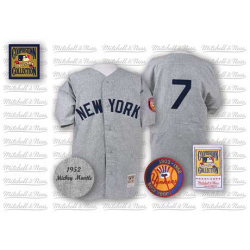 Mitchell And Ness 1952 New York Yankees #7 Mickey Mantle Grey Stitched Jersey Men's