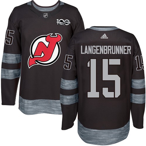 Adidas New Jersey Devils #15 Jamie Langenbrunner Black 1917-2017 100th Anniversary Stitched Jersey Men's