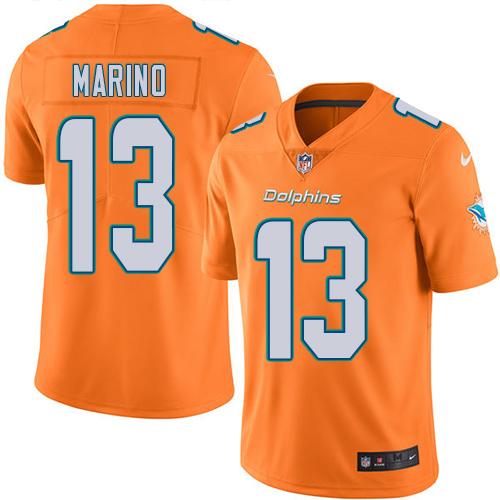 Dolphins #13 Dan Marino Orange Men's Stitched Limited Rush Jersey