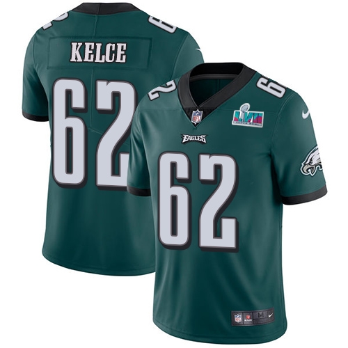 Eagles #62 Jason Kelce Green Team Color Super Bowl LVII Patch Youth Stitched Vapor Untouchable Limited Jersey