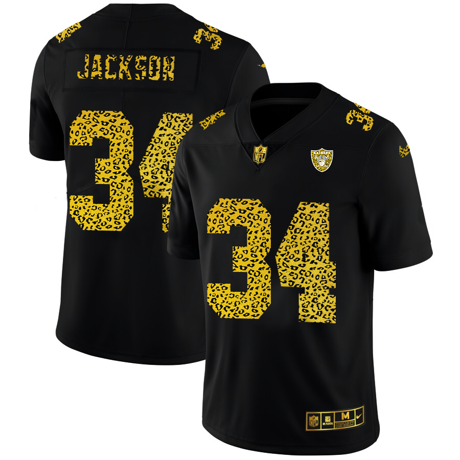 Las Vegas Raiders #34 Bo Jackson Men's Leopard Print Fashion Vapor Limited Jersey Black