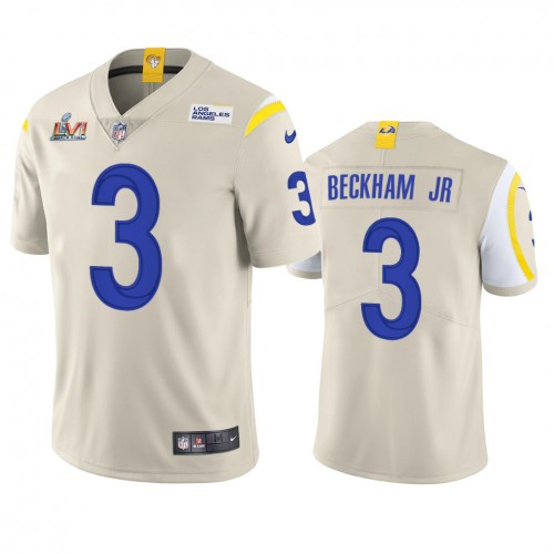 Los Angeles Los Angeles Rams #3 Odell Beckham Jr. Men's Super Bowl LVI Patch Vapor Limited Jersey - Bone Men's