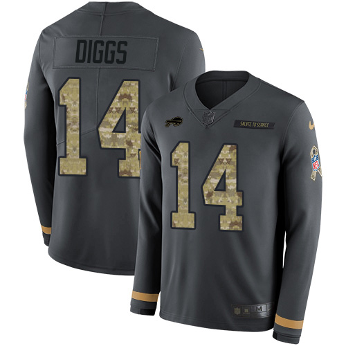 Bills #14 Stefon Diggs Anthracite Salute To Service Men's Stitched Limited Therma Long Sleeve Jersey