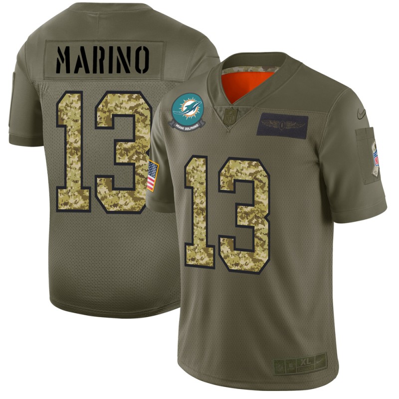 Miami Dolphins #13 Dan Marino Men's 2019 Olive Camo Salute To Service Limited Jersey